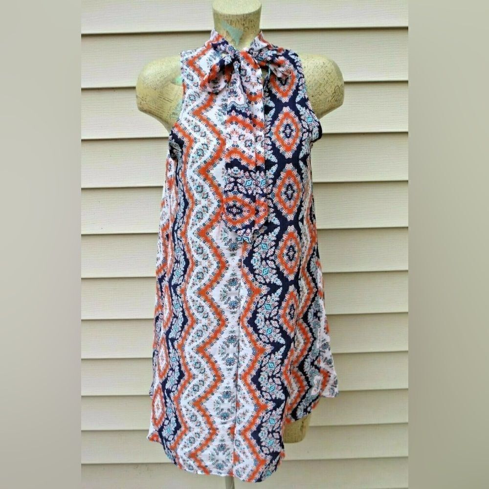 Soprano Tie Neck Mini Dress Small